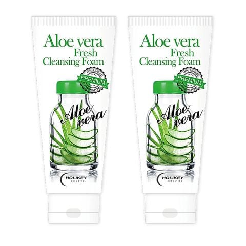 (HSD: 3/2027) Combo 2 Sữa Rửa Mặt Lô Hội Làm Trắng- Cấp Ẩm Holikey Aloe Vera Fresh Cleansing Foam 100mlx2 (Không có vỏ hộp, có tem phụ)