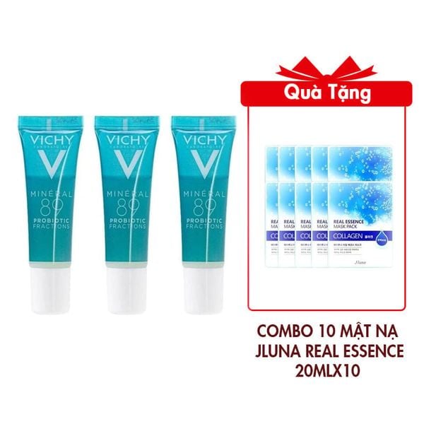 (HSD: 4/2026) Combo 3 Serum Vichy Giải Cứu Làn Da Tức Thì  Serum Mineral 89 Probiotic Fractions 10mlx3 Tặng Combo 10 Mặt Nạ Jluna Real Essence Mask Pack 20mlx10 (DEAL BOM TẤN 999K)
