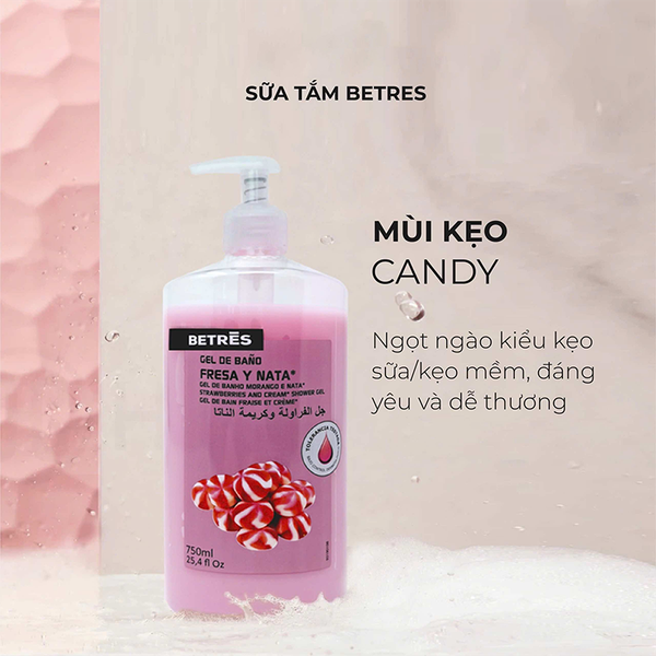 Combo 2 Gel Sữa Tắm Cotton & Talc 750ml Và Sữa Tắm Betres Strawberry & Cream 750ml