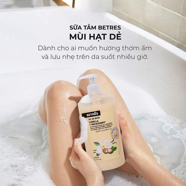 Combo 2 Gel Sữa Tắm Betres Coconut 750ml Và Sữa Tắm Betres Vanilla & Macadamia 750ml