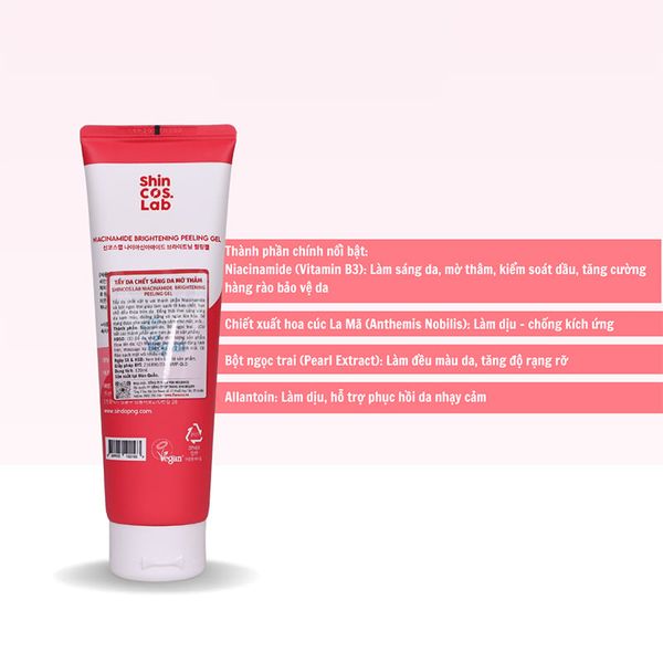 (HSD: 3/2027) Gel Tẩy Da Chết Vật Lý SHINCOS.LAB Niacinamide Brightening Peeling Gel Mờ Thâm Dáng Da 120ml (màu hồng)