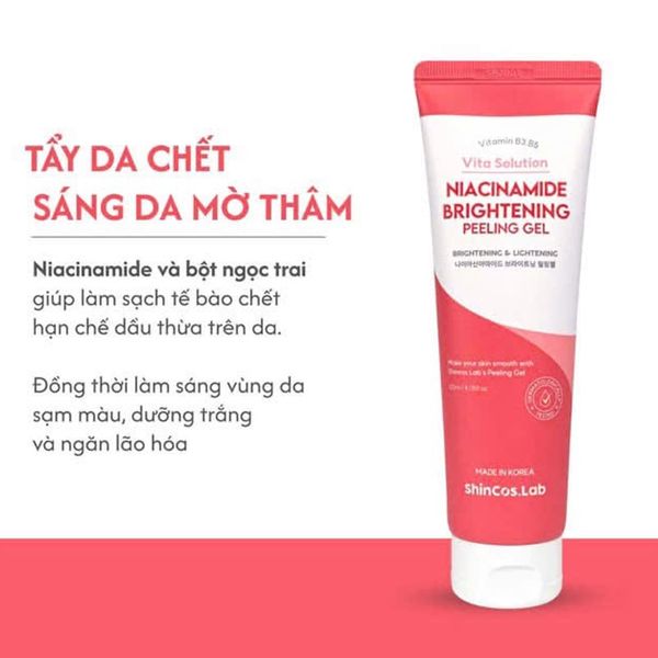 (HSD: 3/2027) Gel Tẩy Da Chết Vật Lý SHINCOS.LAB Niacinamide Brightening Peeling Gel Mờ Thâm Dáng Da 120ml (màu hồng)
