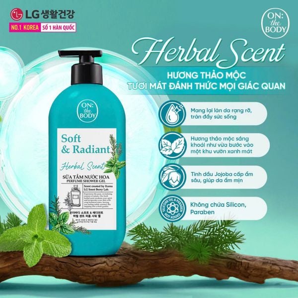 Sữa Tắm Nước Hoa On The Body Dòng Soft & Radiant Herbal Scent (Xanh dương) 500ml