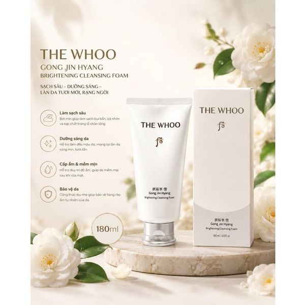 Full Size Sữa Rửa Mặt Dưỡng Trắng Whoo Gongjinhyang Brightening Cleansing Foam 180ml (DEAL BOM TẤN 999K)