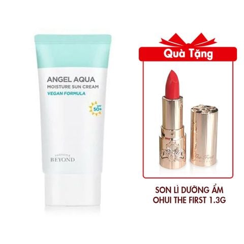 (HSD: 6/2026) Full Size Kem Chống Nắng Beyond Angel Aqua Moisture Sun Cream 50ml Tặng Son Lì Dưỡng Ẩm Mini Cao Cấp Ohui The First Geniture Lipstick Minisize Màu Red 1.3g