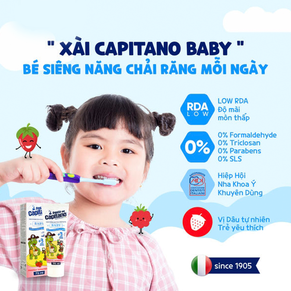 (HSD: 6/2026) Kem Đánh Răng Capitano Cho Bé 6+ Hương Bạc Hà Pasta Del Capitano 1905 Soft Mint 75ml