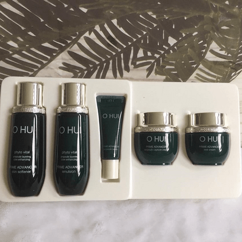 (HSD: 1/2027) Bộ Dưỡng Trẻ Hóa Căng Mịn Da Ohui Prime Advancer 5pcs Tặng Gel Dưỡng Ẩm Wellderma G Plus Mils Acis Ance Gel Cleanser 120ml