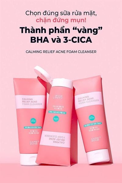 Full Size Sữa Rửa Mặt Cho Da Mụn Sạch Sâu Dịu Nhẹ Carezone Calming Relief Acne Foam 200ml