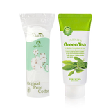 Combo Sữa Rửa Mặt Pure Mind Green Tea Trà Xanh – Sạch Sâu, Ngừa Mụn, Da Luôn Tươi Khỏe 100ml Và Bông Tẩy Trang Cotton Tự Nhiên Elanor Original Pure Cotton 80 miếng