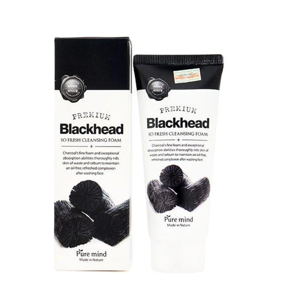 Combo Sữa Rửa Mặt Pure Mind Blackhead Than Hoạt Tính – Làm Sạch Sâu 100ml Và Bông Tẩy Trang Cotton Tự Nhiên Elanor Original Pure Cotton 80 miếng