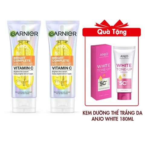 Combo 2 Sữa Rửa Mặt Garnier Tạo Bọt Hỗ Trợ Dưỡng Sáng Da Light Complete Brightening Whip Foam 50mlx2 Tặng Kem Dưỡng Thể Trắng Da Toàn Thân Nâng Tone Tức Thì Anjo White Tone-Up Body Lotion Spf50+ Pa+++ 180Ml