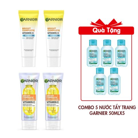 Combo 2 Kem Dưỡng Garnier Bright Complete Vitamin C Water-Gel 20mlx2 Và Combo 2 Sữa Rửa Mặt Garnier 50mlx2 Tặng Combo 5 Nước Tẩy Trang Cho Da Dầu Mụn Garnier 50mlx5