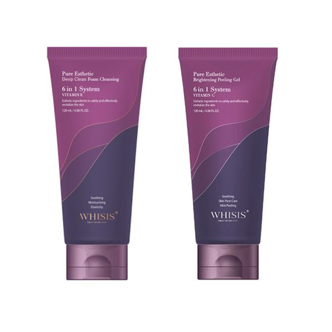 Combo Sữa Rửa Mặt Làm Sạch Sâu Trắng Sáng Da Vitamin E Whisis 120ml Và Gel Tẩy Da Chết Whisis Pure Esthetic Brightening Peeling 120ml