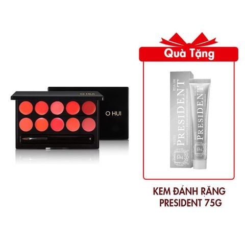 (HSD: 6/2026) Bảng Son 10 Màu Ohui Rouge Real Palette 10g Tặng Kem Đánh Răng Trắng Sáng, Giảm Mảng Bám Thơm Miệng Toothpaste President White (100 RDA) 75g