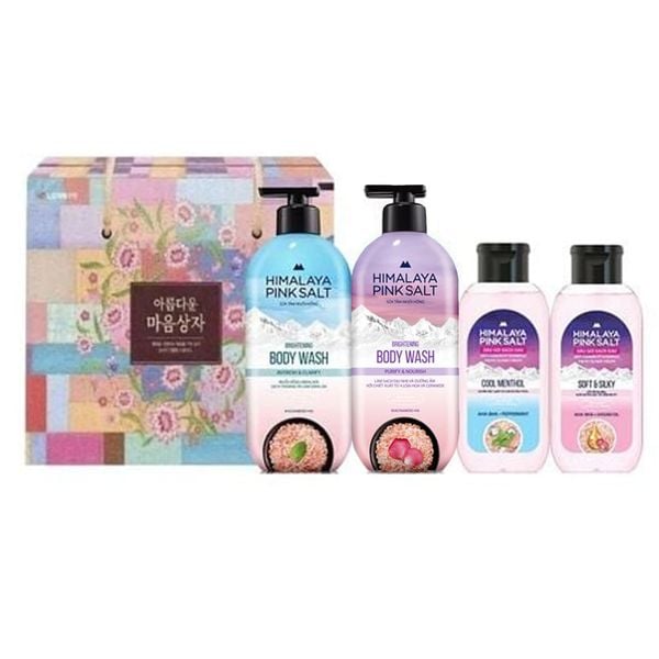 Bộ Quà Tặng 2 Chai Sữa Tắm Muối Hồng Himalaya Pink Salt Purify & Nourish 500g Và Refresh & Clarify 500g Tặng Dầu Gội Soft & Silky 200g và Dầu Gội Cool Menthol 200g