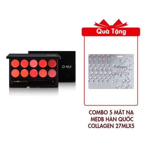 (HSD: 6/2026) Bảng Son 10 Màu Ohui Rouge Real Palette 10g Tặng Combo 5 Mặt Nạ Dưỡng Da MedB Hàn Quốc Collagen 27mlx5