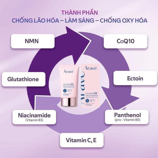 Combo Kem Dưỡng Da Ban Đêm ARAVÉ 50ml + Kem Dưỡng Da Ban Ngày ARAVÉ PDRN 50ml Và Kem Chống Nắng ARAVÉ Cicasome.RX Tone Up Sunscreen 60ml