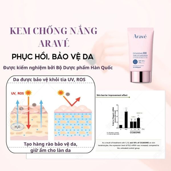 Combo Kem Dưỡng Da Ban Ngày ARAVÉ PDRN Dưỡng Trắng, Chống Lão Hóa, Mờ Nám 50ml Và Kem Chống Nắng ARAVÉ Nâng Tone, Phục Hồi, Bảo Vệ Da, Chống Lão Hóa Cicasome.RX Tone Up Sunscreen 60ml