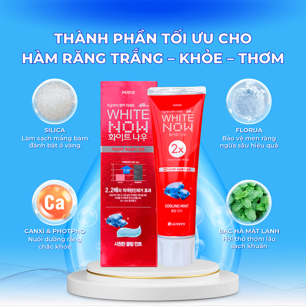 Kem Đánh Răng Perioe White Now Hương Bạc Hà Tuýp 120G Tặng Kem Đánh Răng Capitano Cho Bé 3+ Hương Dâu 75ml