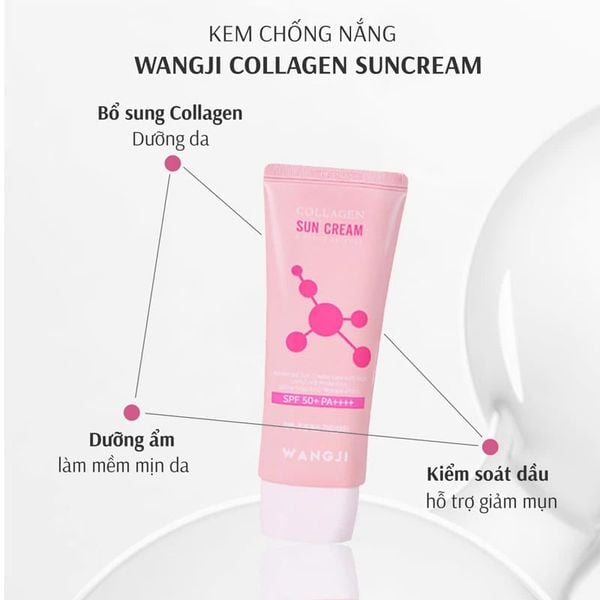 Kem Chống Nắng Nâng Tone,Trắng Da Hàn Quốc Wangji Collagen Sun Cream SPF 50+ PA ++++ 60ml