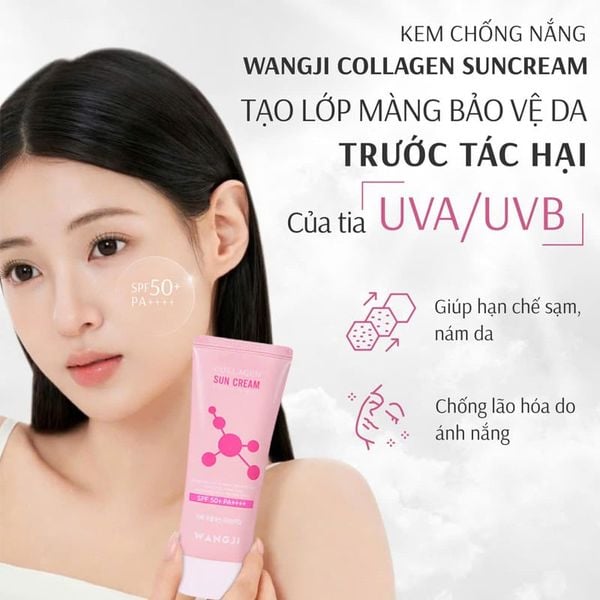 Combo 2 Kem Chống Nắng Nâng Tone,Trắng Da Hàn Quốc Wangji Collagen Sun Cream SPF 50+ PA ++++ 60mlx2