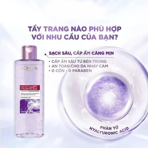 Combo 5 Nước Tẩy Trang L'Oreal Căng Mịn Da Revitalift Hyaluronic Acid Hydrating Micellar Water 95mlx5 Tặng Gel Dưỡng Ẩm Cấp Nước Trẻ Hóa Da Wellderma G Plus Mils Acis Ance Gel Cleanser 120ml