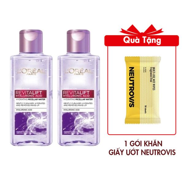 Combo 2 Nước Tẩy Trang L'Oreal Căng Mịn Da Revitalift Hyaluronic Acid Hydrating Micellar Water 95mlx2