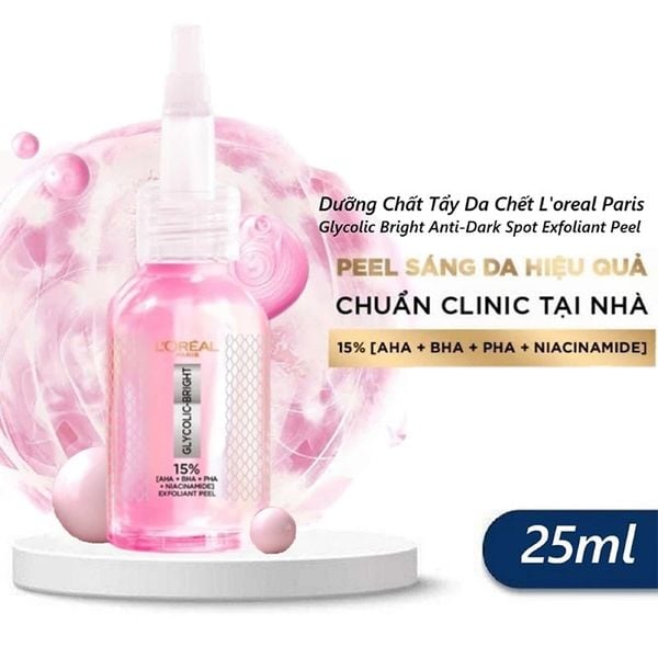 Tinh Chất Peel Da, Tẩy Da Chết L'Oreal Paris Glycolic Bright Anti Dark Spot Exfoliant Peel 25ml