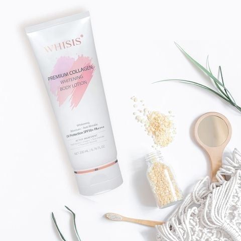 (HSD: 4/2026) Combo 2 Kem Dưỡng Thể Trắng Da Chống Nắng WHISIS Premium Collagen Whitening Body Lotion 200mlx2 Tặng Sữa Tắm Yojo Perfume All Day Fresh Shower Gel 460Ml