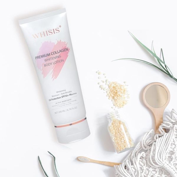 (HSD: 4/2026) Kem Dưỡng Thể Trắng Da Chống Nắng WHISIS Premium Collagen Whitening Body Lotion 200ml Tặng Gel Rửa Mặt Micellar Dr.Sante Pure Cоde Dành Cho Mọi Loại Da 200ml
