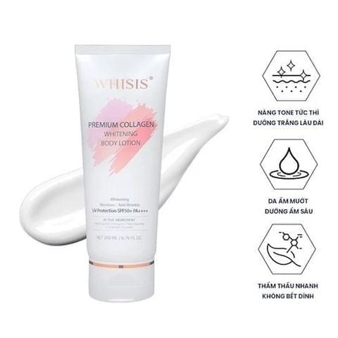 (HSD: 4/2026) Combo 2 Kem Dưỡng Thể Trắng Da Chống Nắng WHISIS Premium Collagen Whitening Body Lotion 200mlx2 Tặng Sữa Tắm Dưỡng Thể Trắng Da Hương Nước Hoa Mcnally 500ml