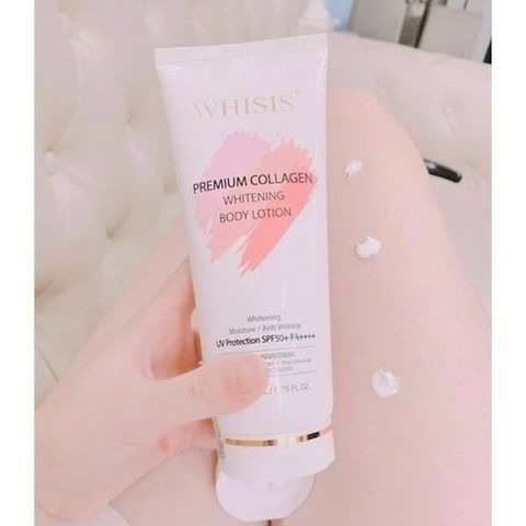 (HSD: 4/2026) Combo 2 Kem Dưỡng Thể Trắng Da Chống Nắng WHISIS Premium Collagen Whitening Body Lotion 200mlx2 Tặng Tẩy Tế Bào Chết Da Mặt Chống Lão Hóa WHISIS Hanbang Refining Peeling Gel 120ml