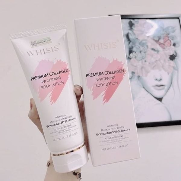 (HSD: 4/2026) Kem Dưỡng Thể Trắng Da Chống Nắng WHISIS Premium Collagen Whitening Body Lotion 200ml Tặng Gel Rửa Mặt Micellar Dr.Sante Pure Cоde Dành Cho Mọi Loại Da 200ml