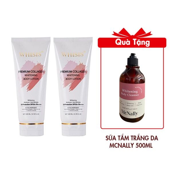 (HSD: 4/2026) Combo 2 Kem Dưỡng Thể Trắng Da Chống Nắng WHISIS Premium Collagen Whitening Body Lotion 200mlx2