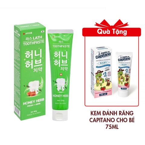 Combo 2 Kem Đánh Răng Lath Beauty Hàn Quốc Honey Herb Giảm Chảy Máu Chân Răng Ngăn Ngừa Viêm Răng ,Hôi Miệng 150gx2 Tặng Kem Đánh Răng Capitano Cho Bé 3+ Hương Dâu 75ml