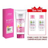 (HSD: 6/2026) Kem Dưỡng Thể Trắng Da Toàn Thân Nâng Tone Tức Thì Anjo White Tone-Up Body Lotion Spf50+ Pa+++ 180Ml Tặng Combo 2 Nước Tẩy Trang Cho Da Nhạy Cảm Garnier 50mlx2