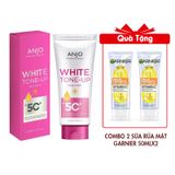 (HSD: 6/2026) Kem Dưỡng Thể Trắng Da Toàn Thân Nâng Tone Tức Thì Anjo White Tone-Up Body Lotion Spf50+ Pa+++ 180Ml Tặng Combo 2 Sữa Rửa Mặt Garnier Tạo Bọt Hỗ Trợ Dưỡng Sáng Da Light Complete Brightening Whip Foam 50mlx2
