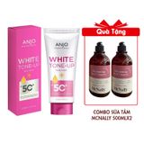 (HSD: 6/2026) Kem Dưỡng Thể Trắng Da Toàn Thân Nâng Tone Tức Thì Anjo White Tone-Up Body Lotion Spf50+ Pa+++ 180Ml Tặng Combo Sữa Tắm Dưỡng Thể Trắng Da Hương Nước Hoa Mcnally 500mlx2