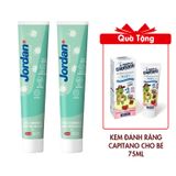 (HSD: 10/2026) Combo 2 Kem Đánh Răng Cho Người Lớn Vị Bạc Hà Hoa Cúc Mát Lạnh Jordan Clean & Fresh Cool 75Gx2 Tặng Kem Đánh Răng Capitano Cho Bé 3+ Hương Dâu 75ml