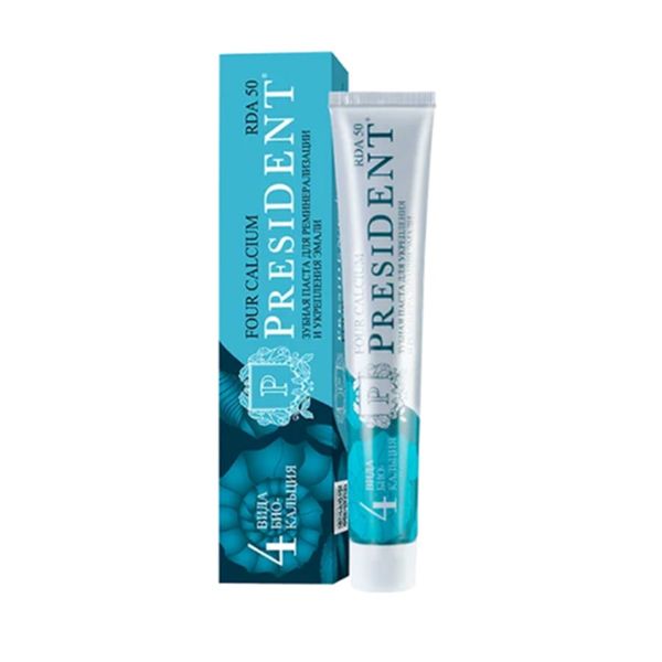 (HSD: 11/2026) Kem Đánh Răng Tái Tạo Và Tăng Cường Men Răng Toothpaste President 4 Calcium (50 RDA) 75g