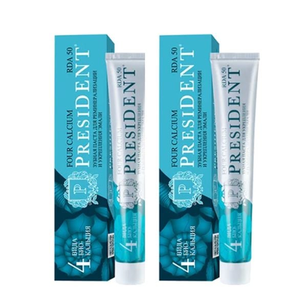 (HSD: 11/2026) Combo 2 Kem Đánh Răng Tái Tạo Và Tăng Cường Men Răng Toothpaste President 4 Calcium (50 RDA) 75gx2