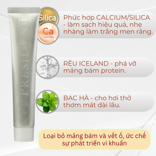 (HSD: 11/2026) Combo 2 Kem Đánh Răng Trắng Sáng, Giảm Mảng Bám Thơm Miệng Toothpaste President White (100 RDA) 75gx2 Tặng Gel Rửa Mặt Micellar Dr.Sante Pure Cоde Dành Cho Mọi Loại Da 200ml