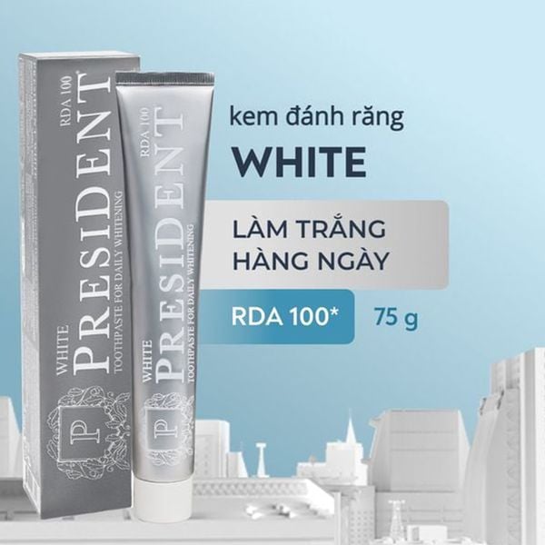 (HSD: 11/2026) Combo 2 Kem Đánh Răng Trắng Sáng, Giảm Mảng Bám Thơm Miệng Toothpaste President White (100 RDA) 75gx2