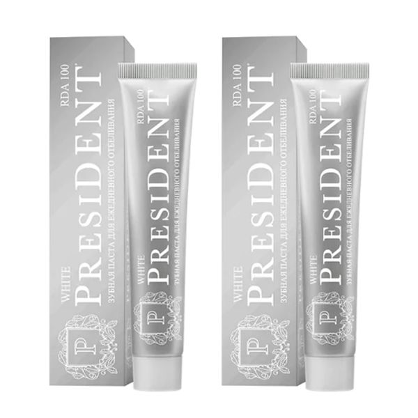 (HSD: 11/2026) Combo 2 Kem Đánh Răng Trắng Sáng, Giảm Mảng Bám Thơm Miệng Toothpaste President White (100 RDA) 75gx2 Tặng Gel Rửa Mặt Micellar Dr.Sante Pure Cоde Dành Cho Mọi Loại Da 200ml