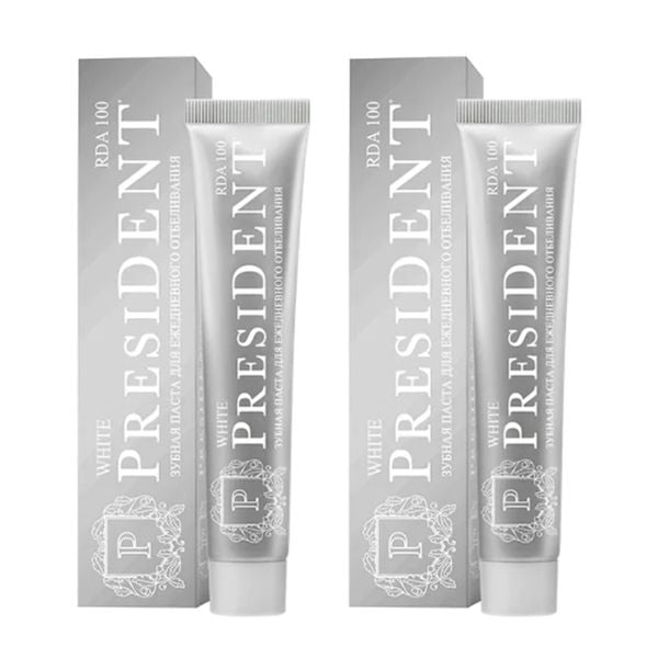 (HSD: 11/2026) Combo 2 Kem Đánh Răng Trắng Sáng, Giảm Mảng Bám Thơm Miệng Toothpaste President White (100 RDA) 75gx2