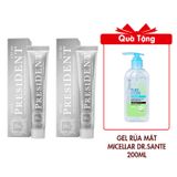 (HSD: 11/2026) Combo 2 Kem Đánh Răng Trắng Sáng, Giảm Mảng Bám Thơm Miệng Toothpaste President White (100 RDA) 75gx2 Tặng Gel Rửa Mặt Micellar Dr.Sante Pure Cоde Dành Cho Mọi Loại Da 200ml