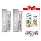 (HSD: 11/2026) Combo 2 Kem Đánh Răng Trắng Sáng, Giảm Mảng Bám Thơm Miệng Toothpaste President White (100 RDA) 75gx2 Tặng Kem Đánh Răng Capitano Cho Bé 3+ Hương Dâu 75ml