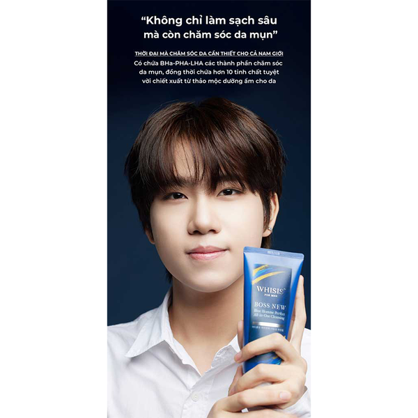 (HSD: 3/2027) Sữa Rửa Mặt Nam Dành Cho Da Mụn Whisis For Men Boss New Blue Homme Perfect All-in-One Cleansing 150ml