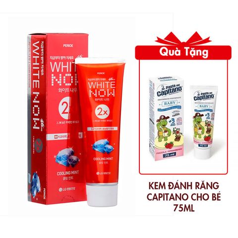 Kem Đánh Răng Perioe White Now Hương Bạc Hà Tuýp 120G Tặng Kem Đánh Răng Capitano Cho Bé 3+ Hương Dâu 75ml