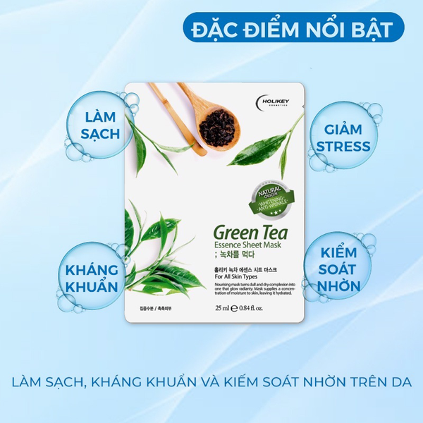 (HSD: 4/2027) Hộp Mặt Nạ Holikey Dưỡng Ẩm Và Ngăn Ngừa Mụn Chiết Xuất Trà Xanh 25ml (Hộp 10 miếng)